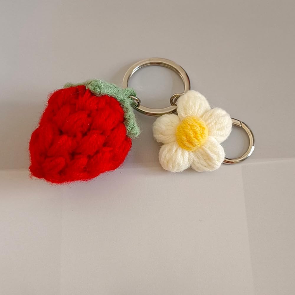 Keychain Handmade Weaving Cute Strawberry Flower Keychains Gift for Car keys Bag Wallet Purse Women Girls - Image 2