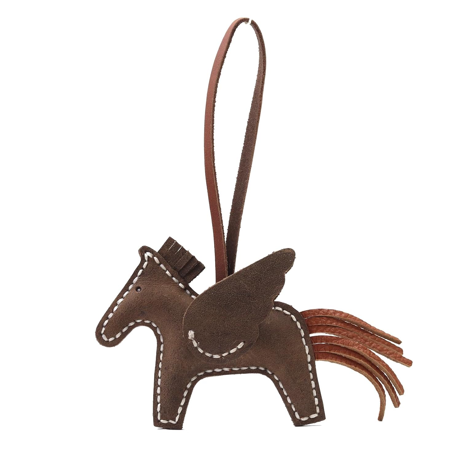 Handmade Genuine Leather Designer Pegasus Bag Charm Flying Horse Keychain for Handbags, Car Decor, Backpack & Purse Hanging Ornament(Dark brown)