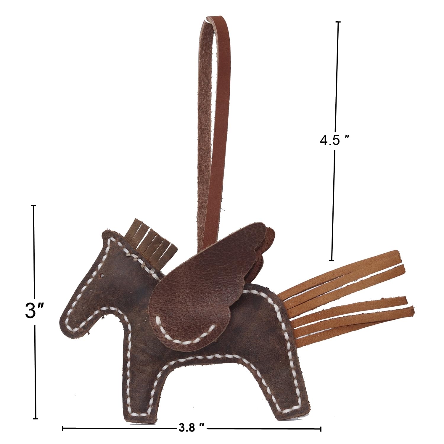 Handmade Genuine Leather Designer Pegasus Bag Charm Flying Horse Keychain for Handbags, Car Decor, Backpack & Purse Hanging Ornament(Dark brown) - Image 2