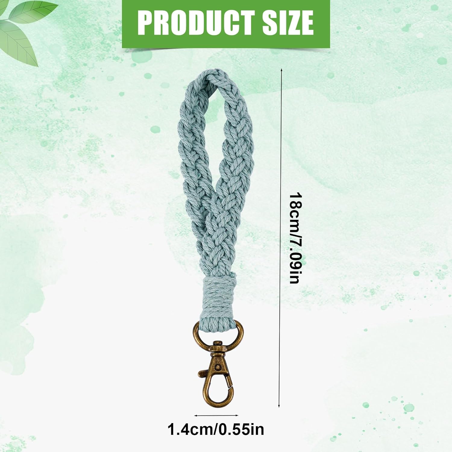 Woven Wristband Keychain for Women, Soft Handmade Keychains & Keyrings Country Style Wrist Lanyard Keychain Boho Wrist Keychain for Family Women Friends Gift (Light Green) - Image 2