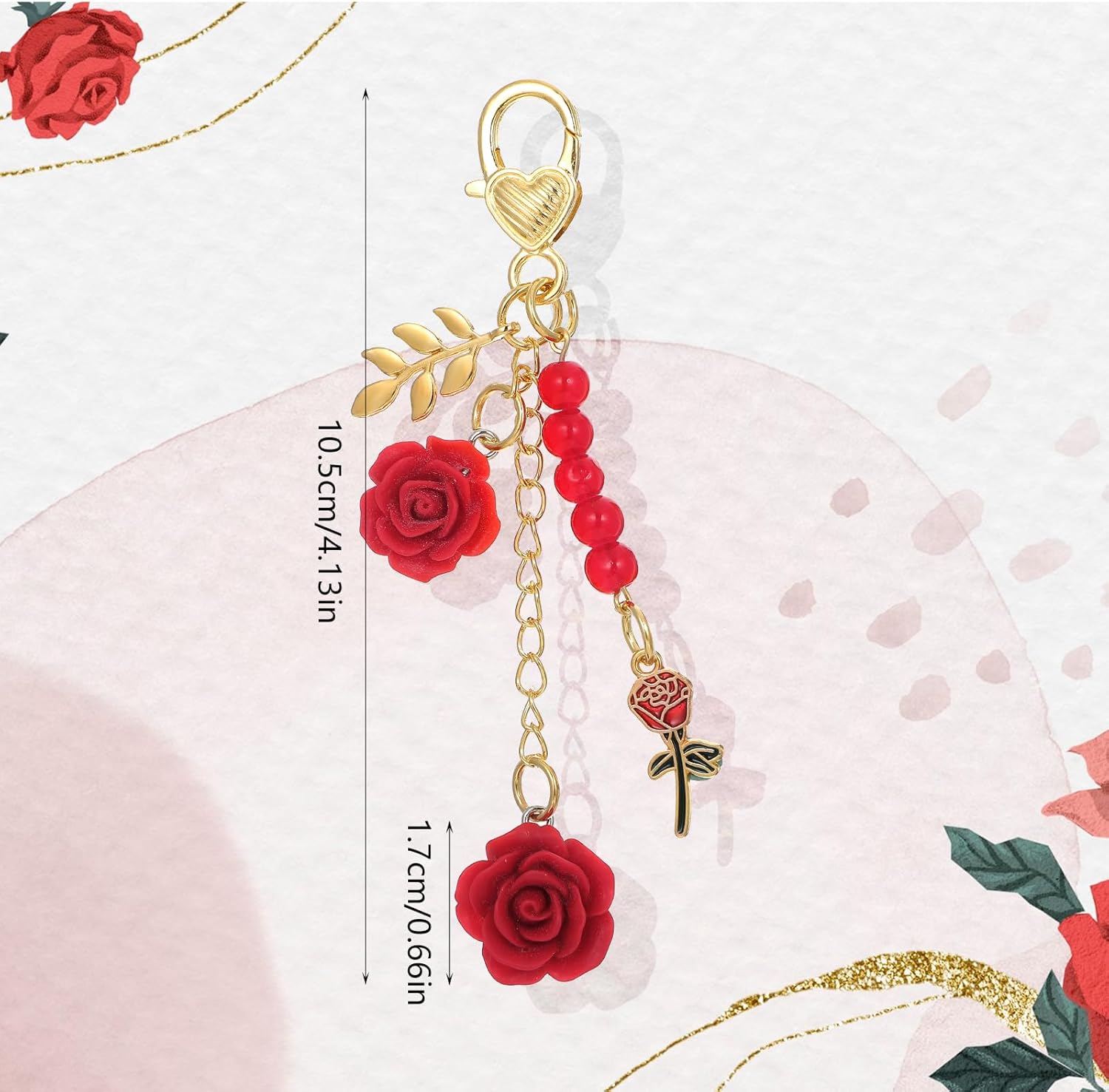 Rose Keychain, Flower Bag Charms Keychain with Tassel Chain Cute Red Rose Pendant Keyring for Handbags Bag Purse Wallet Cellphone Car - Image 2